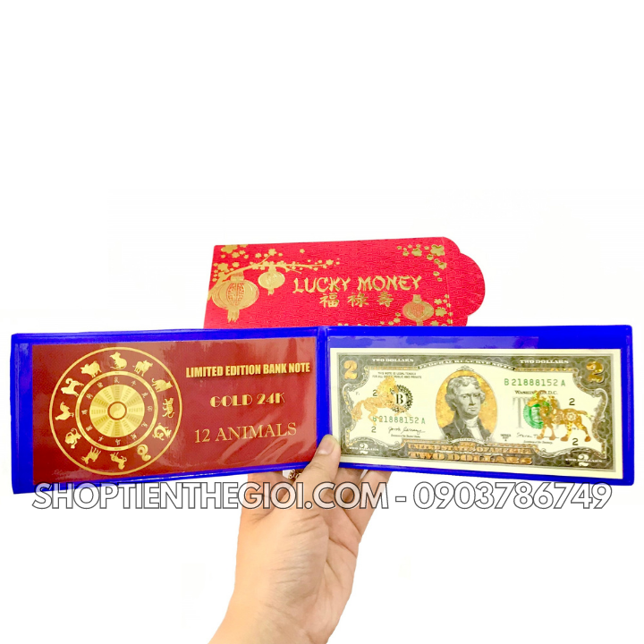 Tiền 2 USD in hình Con Ngựa 3D nhũ vàng - SP005557